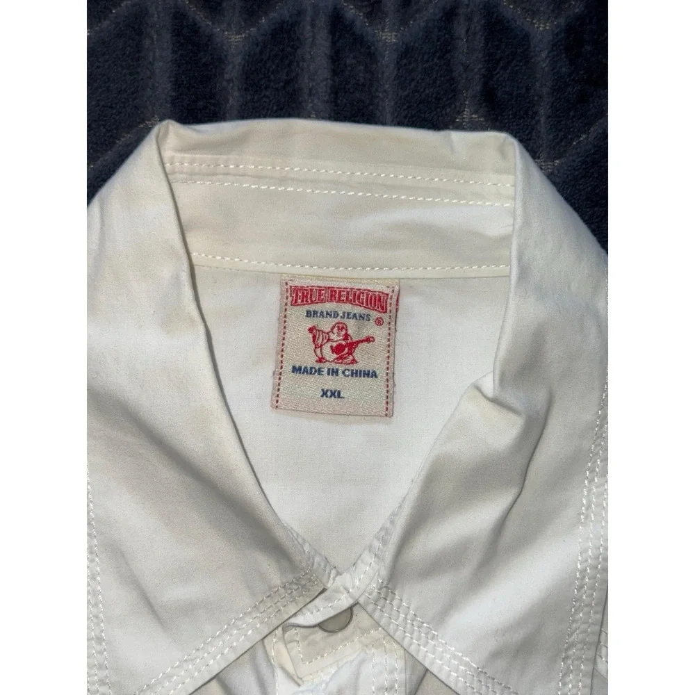 True Religion Men's White Western Pearl Snap Shirt Size 2XL‎